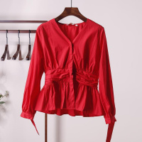 杭典金系列女装韩版宽松纯棉V领格子衬衫2020春季品牌折扣062