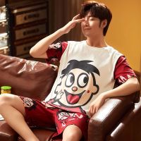男士睡衣夏季纯棉卡通短袖青少年夏天男式薄款全棉加大码学生套装