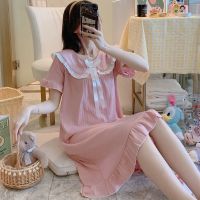 睡衣女夏季棉质睡裙短袖韩版可爱学生公主风薄款夏天大码穿家居服