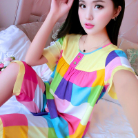 睡衣女夏季纯棉绸套装短袖韩版宽松薄款春秋款棉绸家居服女两件套