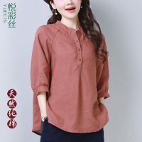 纯棉衬衫女装宽松大码2020夏季新薄款七分袖仿麻防晒打底衫上衣潮[7月21日发完]