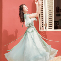 连衣裙2020新款女夏装法式复古绿色仙气雪纺超仙甜美森系国风长裙