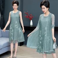 连衣裙女夏裙子套装两件套大码夏季女装新款中老年妈妈装显瘦长裙