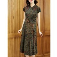 重磅真丝香云纱连衣裙女2020新款高端妈妈夏装重工刺绣桑蚕丝裙子