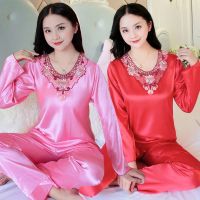 长袖大码睡衣女冰丝性感仿真丝绸短袖两件套可外穿韩版夏天家居服