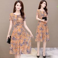 阔太太大码连衣裙女2020夏装新款韩版气质修身显瘦圆领雪纺裙