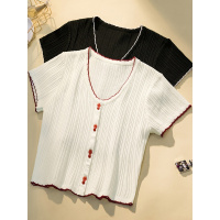 加肥加大码女装修身藏肉显瘦短款针织衫200斤胖妹妹休闲T恤打底衫