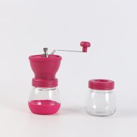 手摇咖啡机小型可水洗磨豆机玻璃热卖便携式磨粉机家用食材研磨机|研磨机套装(粉色)赠量勺