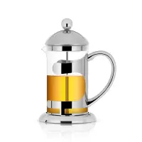 法压壶不锈钢过滤咖啡壶耐高温玻璃泡茶壶家用法式冲茶器花草茶具|800ML（银色把手）