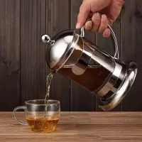 法压壶不锈钢过滤咖啡壶耐高温玻璃泡茶壶家用法式冲茶器花草茶具|300ML壶+2只150ML加厚杯子