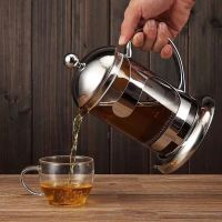 法压壶不锈钢过滤咖啡壶耐高温玻璃泡茶壶家用法式冲茶器花草茶具|800ML壶+4只150ML加厚杯子