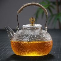 家用铜把提梁壶玻璃煮茶壶电陶炉烧水壶锤纹煮茶器日式铜把壶|鹰嘴金色祥云700毫升