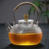 家用铜把提梁壶玻璃煮茶壶电陶炉烧水壶锤纹煮茶器日式铜把壶|鹰嘴金色祥云900毫升