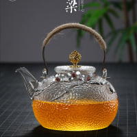 家用铜把提梁壶玻璃煮茶壶电陶炉烧水壶锤纹煮茶器日式铜把壶|900毫升梅花款