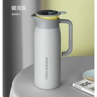 新款304不锈钢真空保温壶热水瓶智能显温家用大容量暖水壶咖啡壶|1.5L银河灰+配刷子