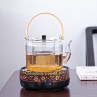 简约电陶炉茶炉煮茶器小型迷你铁壶烧水泡茶电热玻璃家用煮茶壶|千余(红缠枝莲)古月(蒸煮)