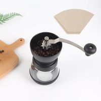 小型手磨咖啡机家用热卖可水洗玻璃磨豆机便携式手摇咖啡豆研磨机|手摇磨豆机+过滤纸(经典黑)