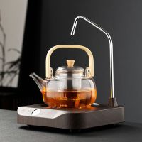 耐高温玻璃提梁煮茶壶烧水泡茶养生壶普洱白茶电陶炉煮茶器煮茶炉|提梁煮茶壶+红木纹智能上水电陶炉
