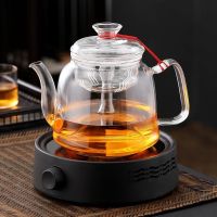 耐高温玻璃蒸汽煮茶壶蒸茶壶养生茶壶煮茶器黑茶壶家用套装电陶炉|01款蒸茶壶配黑色电陶炉