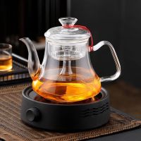 耐高温玻璃蒸汽煮茶壶蒸茶壶养生茶壶煮茶器黑茶壶家用套装电陶炉|02款蒸茶壶配黑色电陶炉