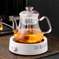 耐高温玻璃蒸汽煮茶壶蒸茶壶养生茶壶煮茶器黑茶壶家用套装电陶炉|02款蒸茶壶配白色电陶炉