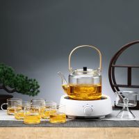 玻璃煮茶壶蒸汽煮茶器烧水壶黑茶电陶炉茶炉大容量过滤竹把提梁壶|锤纹双用竹提梁+6杯+电陶炉