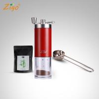 不锈钢手动咖啡豆研磨机家用手摇现磨豆机小巧便携迷你水洗|磨豆机（中国红）+咖啡豆+咖啡勺