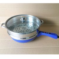 家用多功能电炒锅不粘锅无油烟电火锅电蒸锅电煎锅宿舍用电热锅|智能款加蒸笼 钢化玻璃盖