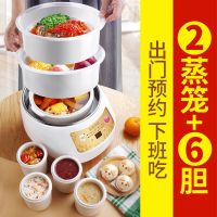 电炖锅全自动家用煲汤锅隔水炖宝宝辅食紫砂煮粥锅陶瓷电炖盅燕窝|不锈钢陶瓷(一大+四小)两层蒸笼