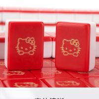 炫黑金手打麻将hello kitty麻将凯蒂卡通黑色麻将牌宿舍麻将牌|手搓40红金[软包+桌布]