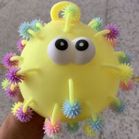 儿童玩具大号刺猬毛毛球七彩发光球闪光大号软胶手提发泄宝宝手捏|30厘米闪光雪花球(黄色)