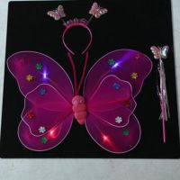 小女孩蝴蝶发光玩具双层发光蝴蝶翅膀四件套魔法棒儿童演出道具|玫红色 双层蝴蝶四件套(发光)