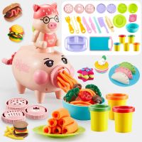 小猪彩泥面条机无橡皮泥模具工具套装儿童冰淇淋粘土男女孩玩具|礼盒:小猪面条汉堡机+5大瓶泥