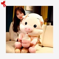抖音同款可爱奶瓶猪猪抱枕大号公仔毛绒布娃娃六一儿童节礼物|J25-浅粉色圆眼 坐高55厘米