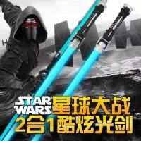 激光剑星球大战抖音同款儿童光剑玩具荧光棒发光发声男孩武器|两只[蓝色]可合体 包含电池
