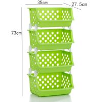 大号加厚厨房蔬菜架置物架落地收纳架玩具蔬菜筐储物架角架篮子|绿色四层加轮+盖板