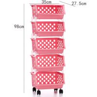 大号加厚厨房蔬菜架置物架落地收纳架玩具蔬菜筐储物架角架篮子|粉色五层加滑轮+盖板
