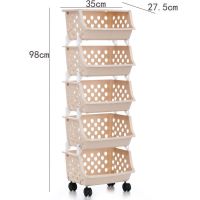 大号加厚厨房蔬菜架置物架落地收纳架玩具蔬菜筐储物架角架篮子|米色五层加滑轮+盖板