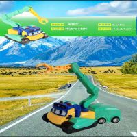 百变校巴超学先锋惯性可动耐摔工程车歌德机器人儿童玩具礼盒套装|吊臂车1只+1只车厢(袋装)