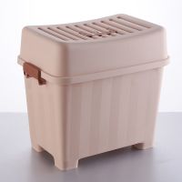 储物凳收纳凳可坐塑料加厚大号长方形带提手玩具钓鱼游泳换鞋板凳|小号卡其色