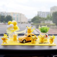 网红比卡丘汽车摆件高档车载中控台内饰品可爱创意装饰公仔玩具爆|6皮卡+黄白香水+白盆+黄车+皮卡垫
