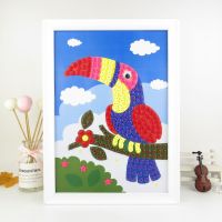 儿童创意纽扣粘贴画DIY材料包幼儿园手工制作益智玩具小学生钻石|啄木鸟 A3相框(可挂墙)+全套材料