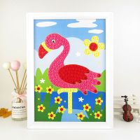 儿童创意纽扣粘贴画DIY材料包幼儿园手工制作益智玩具小学生钻石|丹顶鹤 A3相框(可挂墙)+全套材料