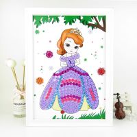 儿童创意纽扣粘贴画DIY材料包幼儿园手工制作益智玩具小学生钻石|苏菲亚公主 A4彩图(无相框)+全套材料