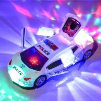 电动跳舞发光变形警车玩具男孩网红抖音同款儿童小孩玩具车小汽车|[白色]旋转万向灯光警车 +充电电池套装