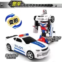电动跳舞发光变形警车玩具男孩网红抖音同款儿童小孩玩具车小汽车|[白色]万向变形警车机器人 自备电池