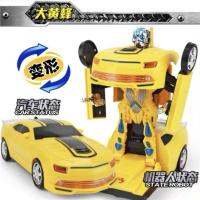 电动跳舞发光变形警车玩具男孩网红抖音同款儿童小孩玩具车小汽车|[黄色]万向变形大黄蜂机器人 自备电池