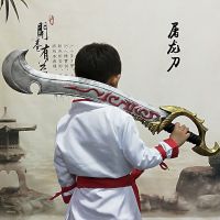 儿童仿真玩具刀剑盾牌男孩PU软橡胶安全兵器魔兽世界道具剑模型|屠龙刀