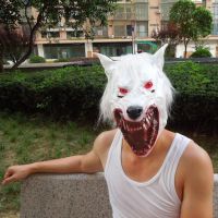 恶搞面具恐怖猪八戒电锯惊魂3面具万圣节面具带发猪头抖音道具|恐怖白色红眼狼头