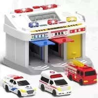 男玩具音乐车库警察消防急救紧急指挥站停车场玩具警车